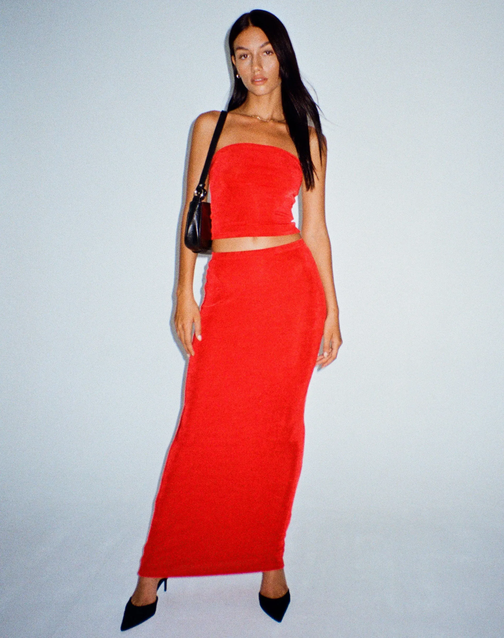 New Tulus Flood Maxi Skirt in Red sold by Motel Rocks