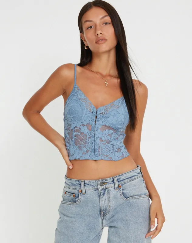 Yenko Crop Top in Lace Blue sold by Motel Rocks