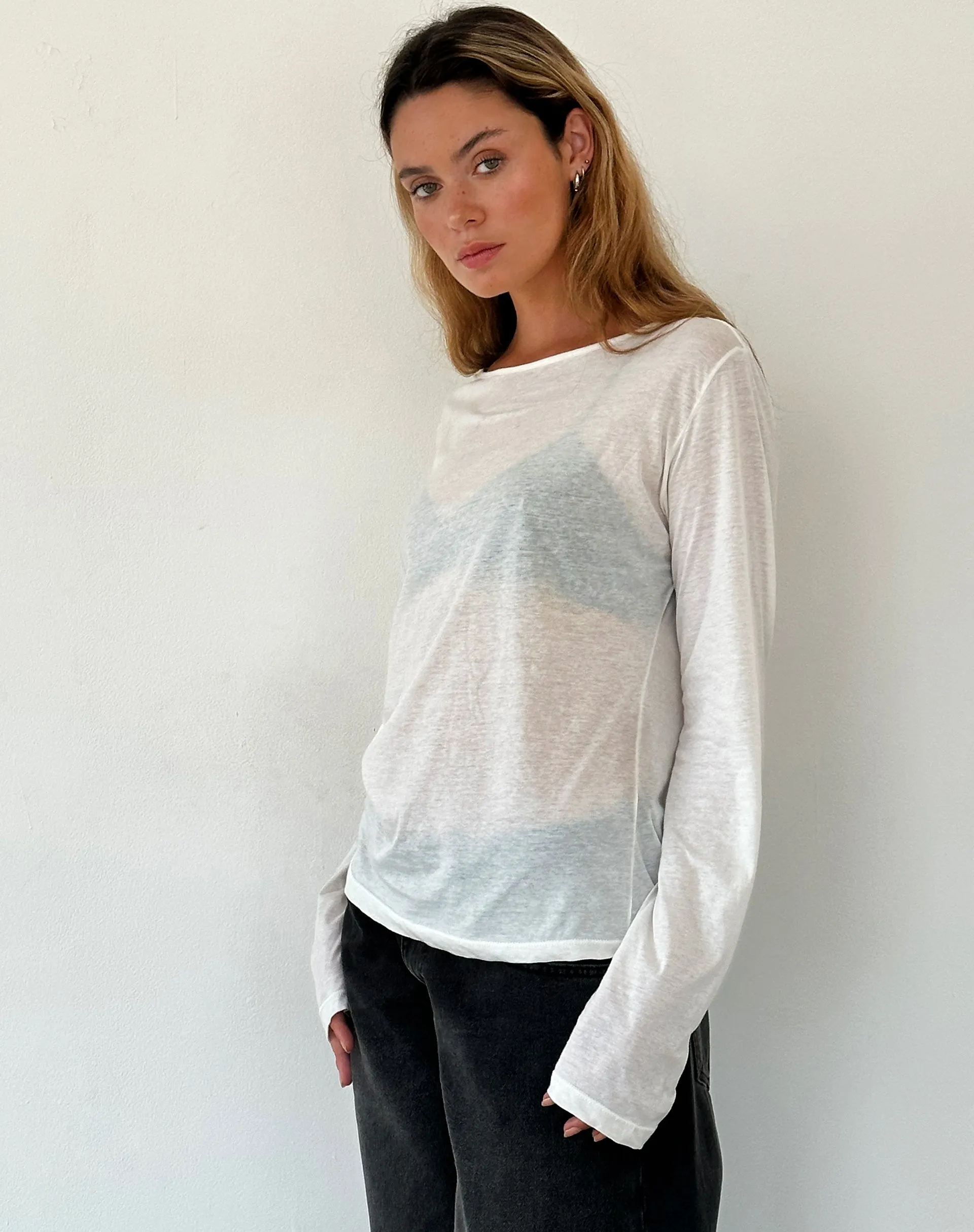 Damon Baggy Long Sleeve Top in White Tissue Jersey sold by Motel Rocks product image thumbnail 2