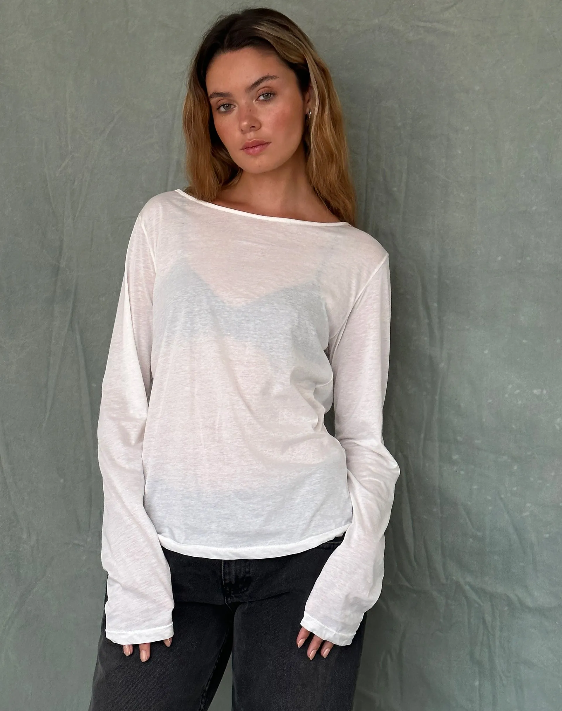 Damon Baggy Long Sleeve Top in White Tissue Jersey sold by Motel Rocks