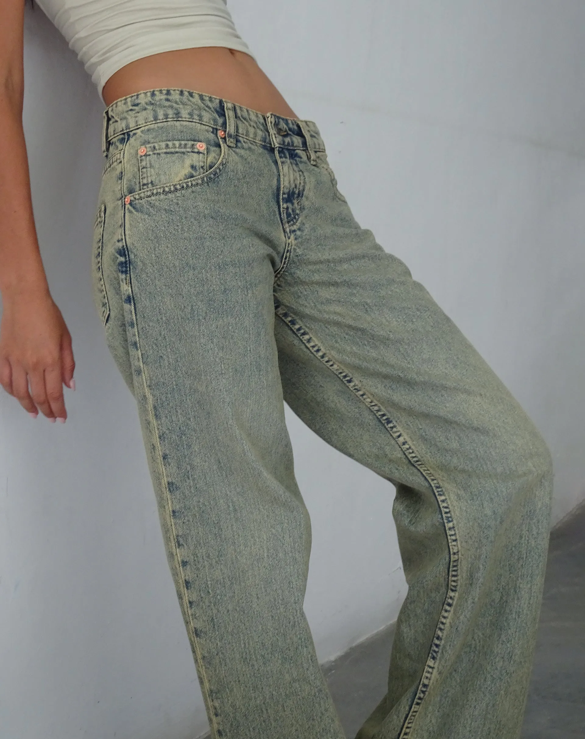 Low Rise Parallel Jeans in Sandy Blue Acid sold by Motel Rocks