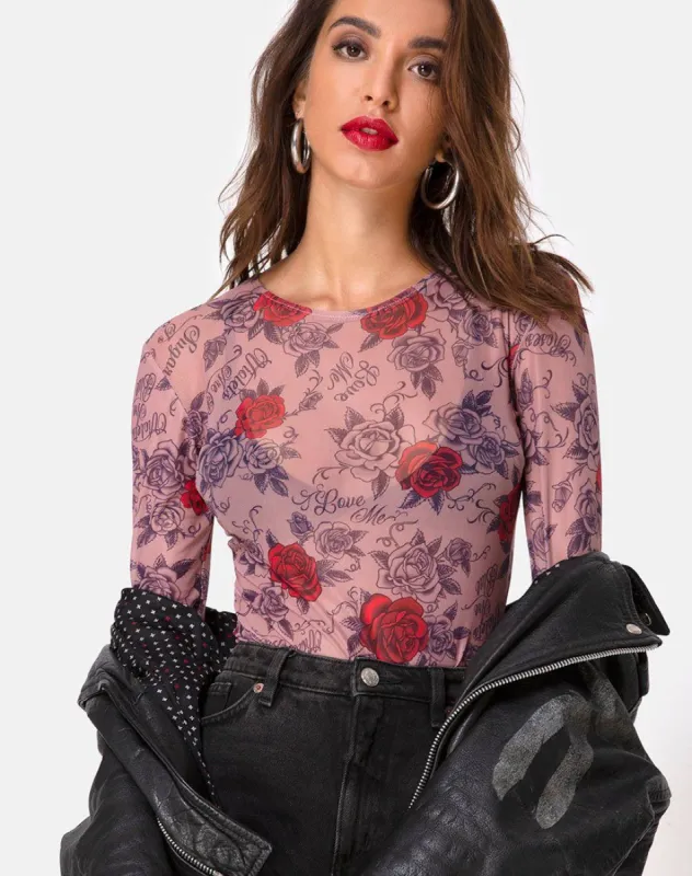 Bonella Bodice in Roses Are Red Mesh sold by Motel Rocks