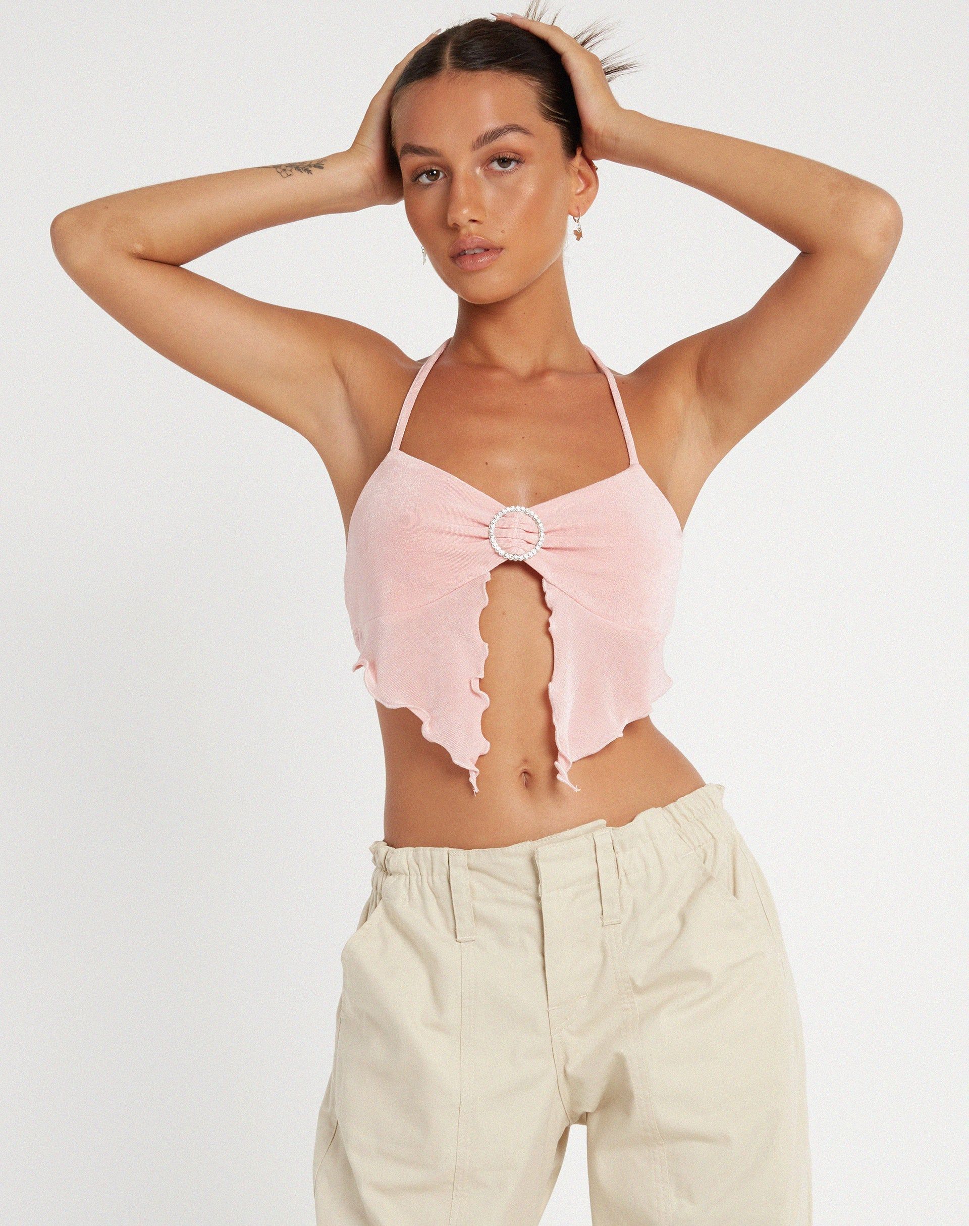 Shima Top in Crepe Baby Pink sold by Motel Rocks
