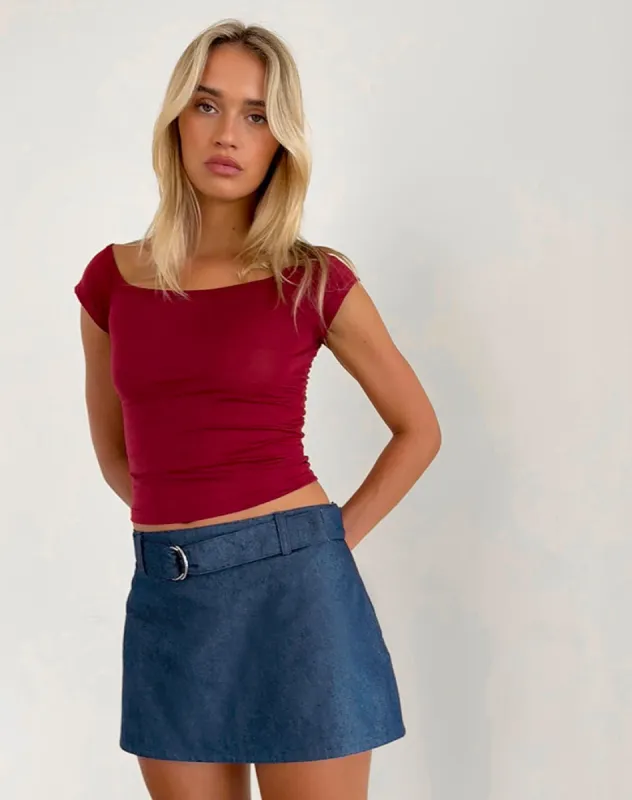 Marine Belted Skirt in Denim Chambray Indigo sold by Motel Rocks