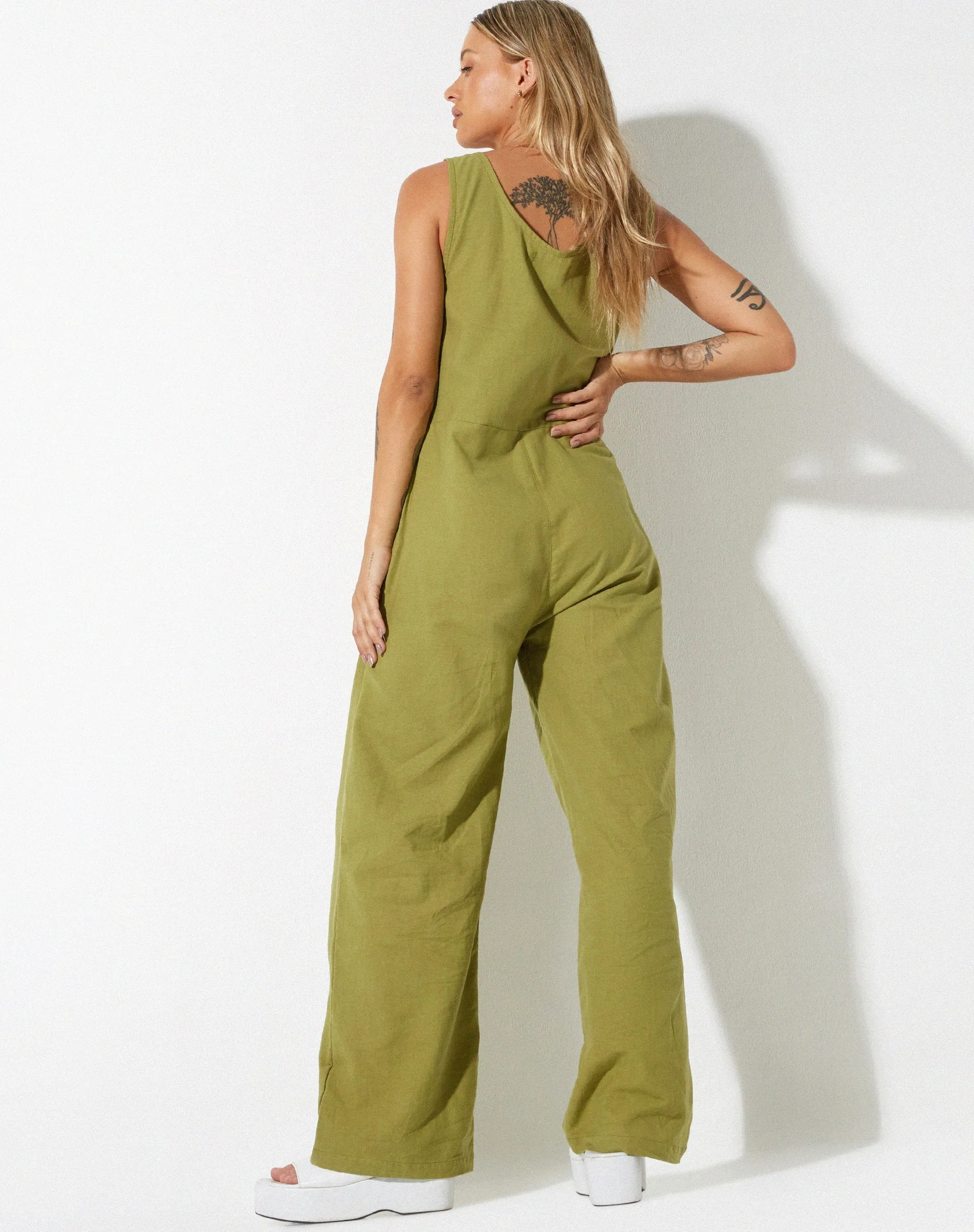 Beatrix Jumpsuit in Linen Rami Green sold by Motel Rocks product image thumbnail 4