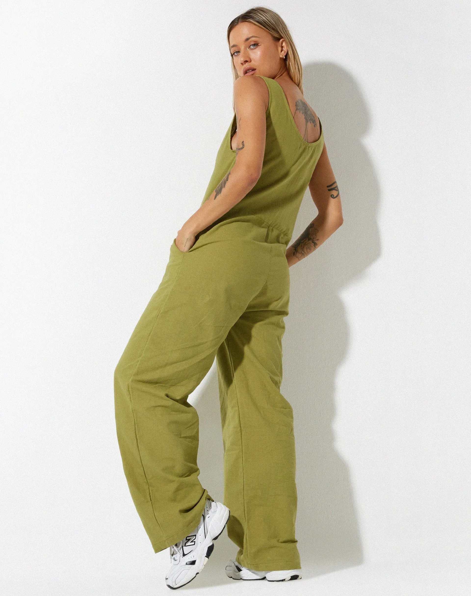 Beatrix Jumpsuit in Linen Rami Green sold by Motel Rocks product image thumbnail 2