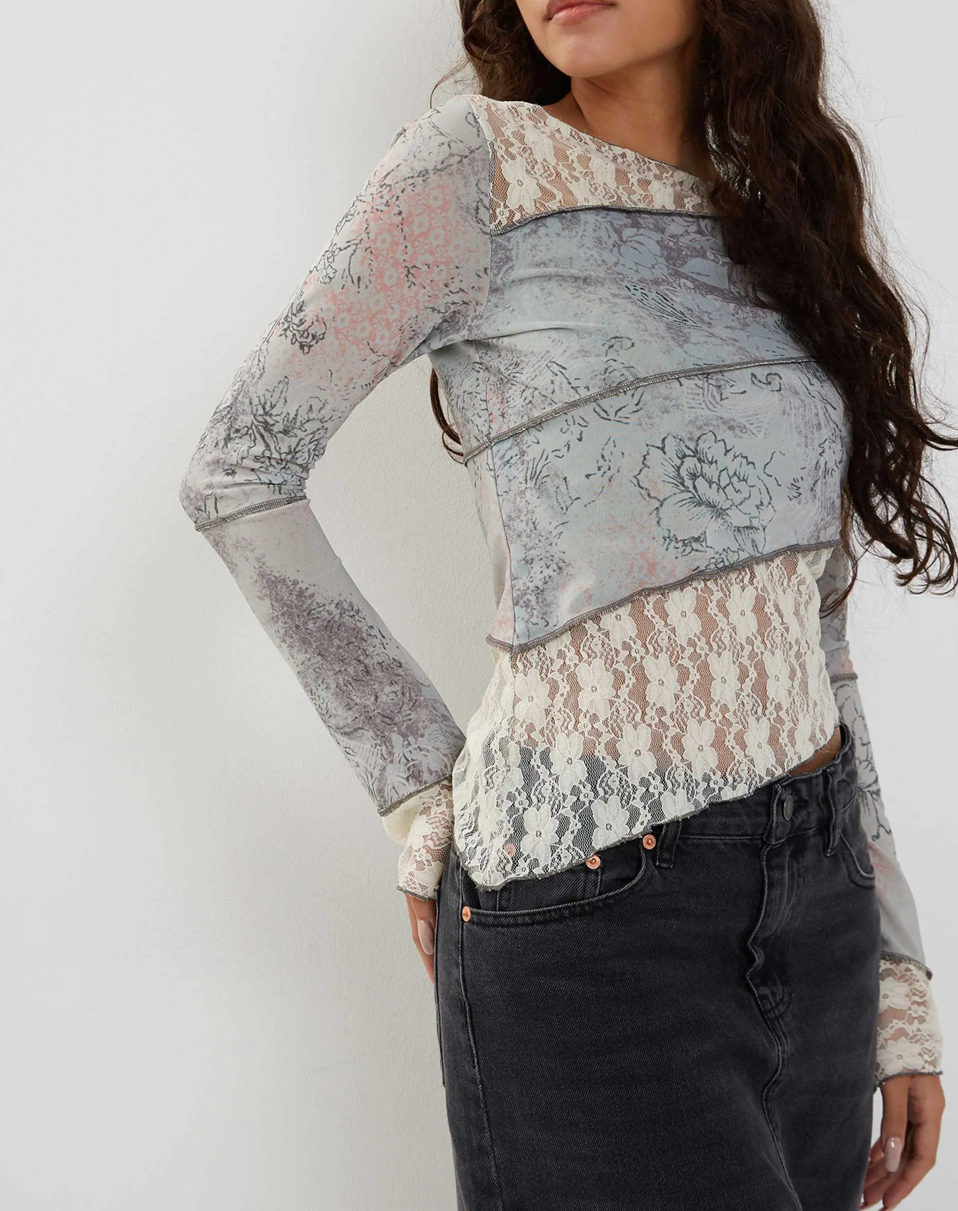 Lucca Long Sleeve Top in Lace Pastel Floral sold by Motel Rocks product image thumbnail 2