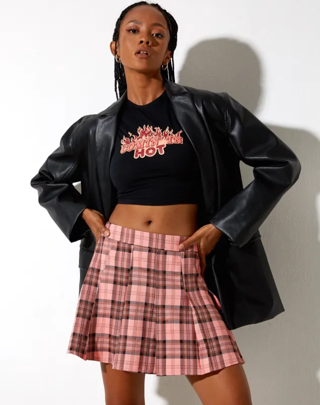 Carga Mini Skirt in Pink and Brown Check sold by Motel Rocks