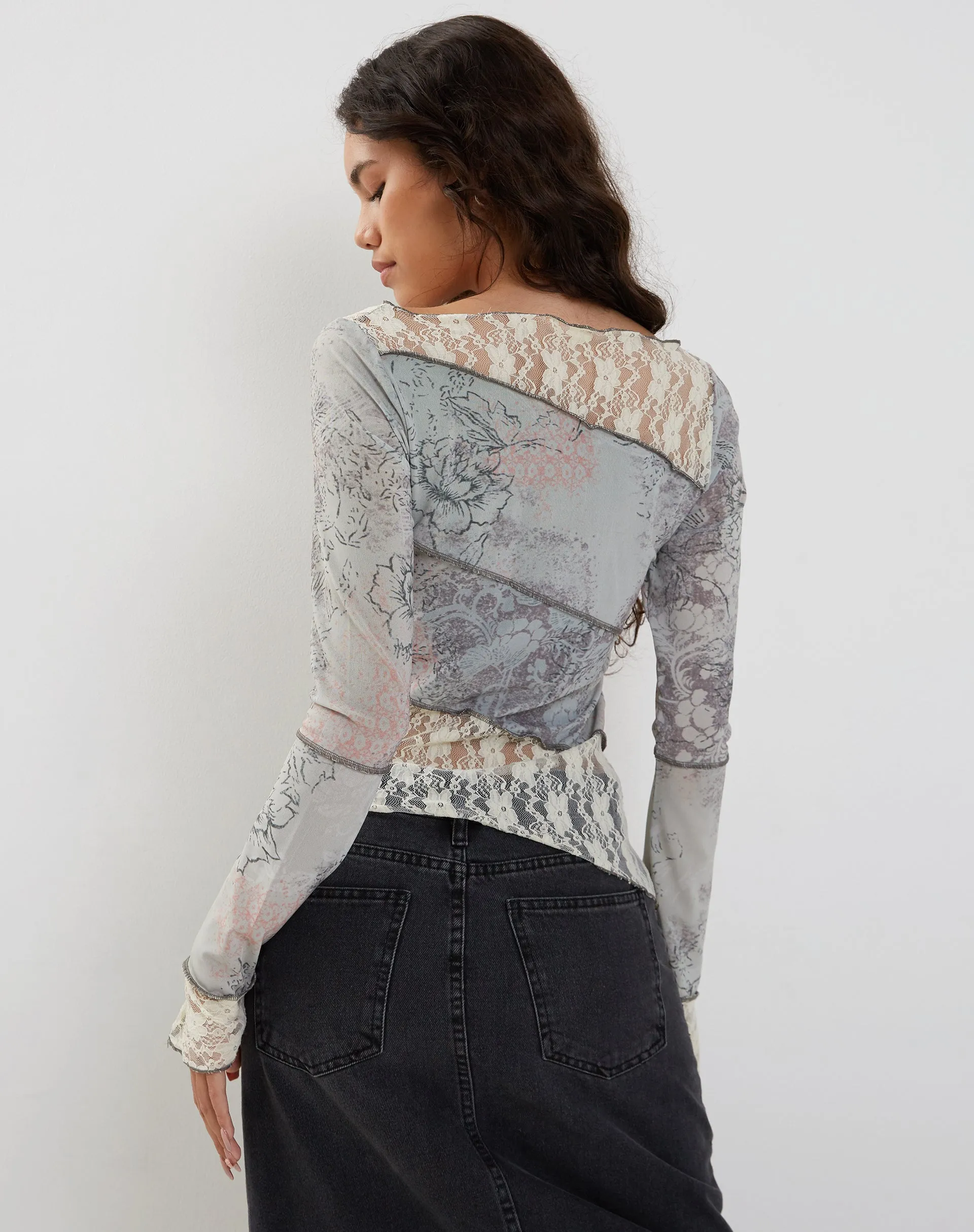 Lucca Long Sleeve Top in Lace Pastel Floral sold by Motel Rocks product image thumbnail 5