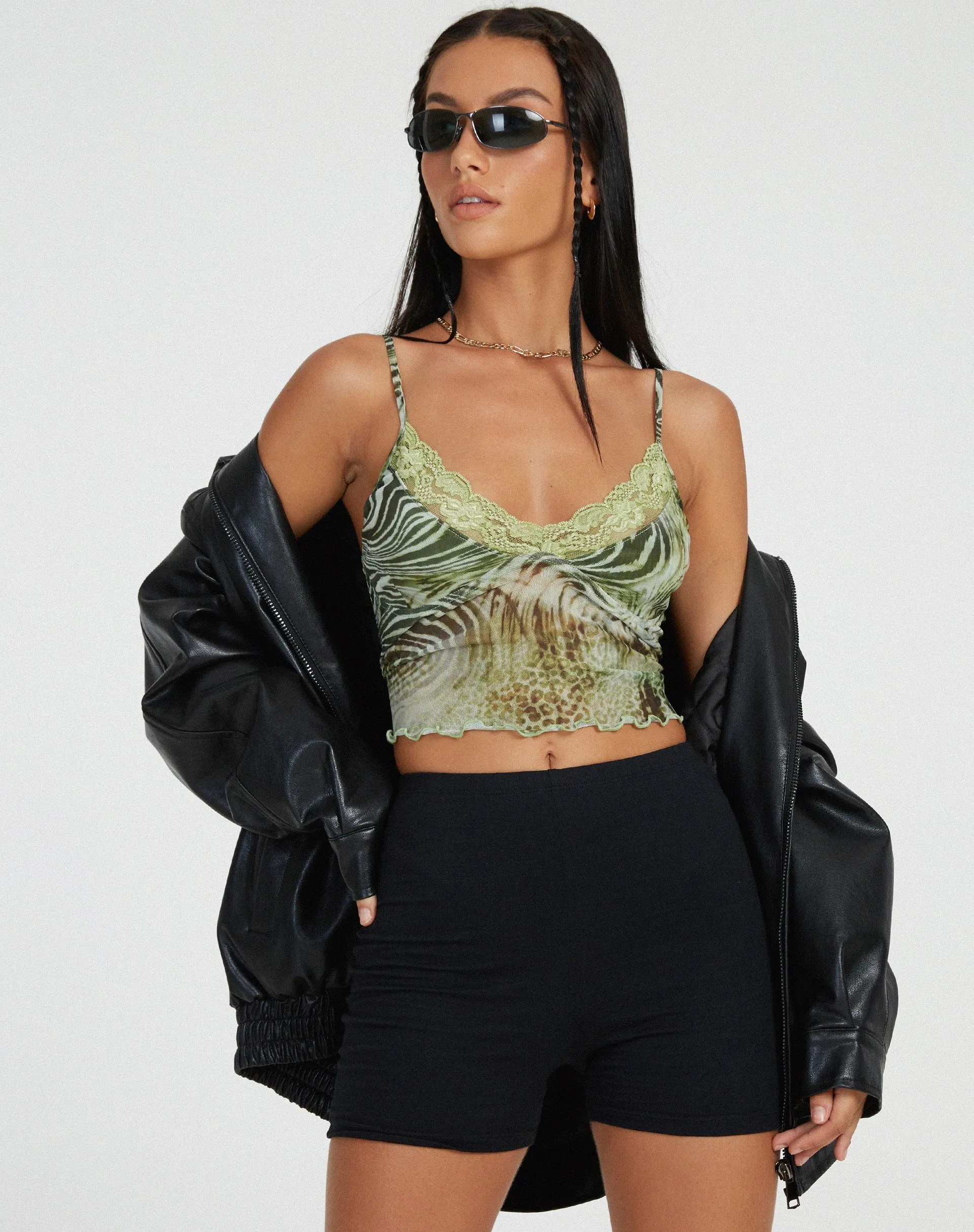 Yenika Cami Top in Mesh Cheetah Green sold by Motel Rocks product image thumbnail 2
