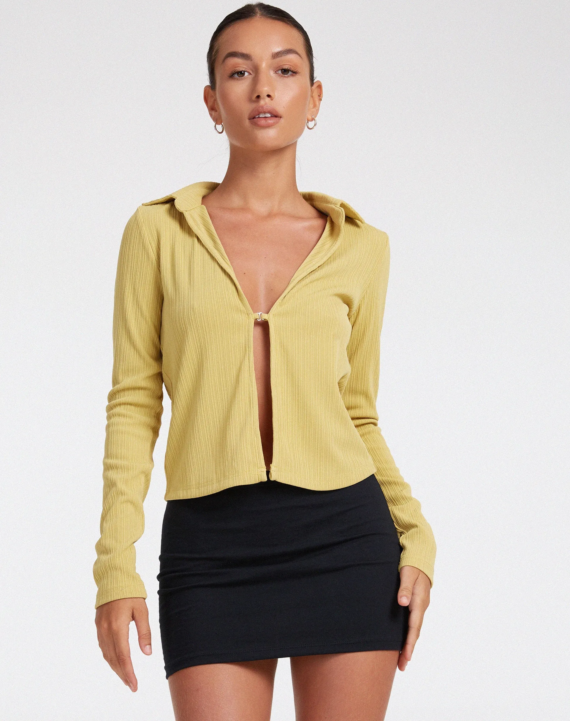Ruix Long Sleeve Top in Jersey Plise Mustard sold by Motel Rocks