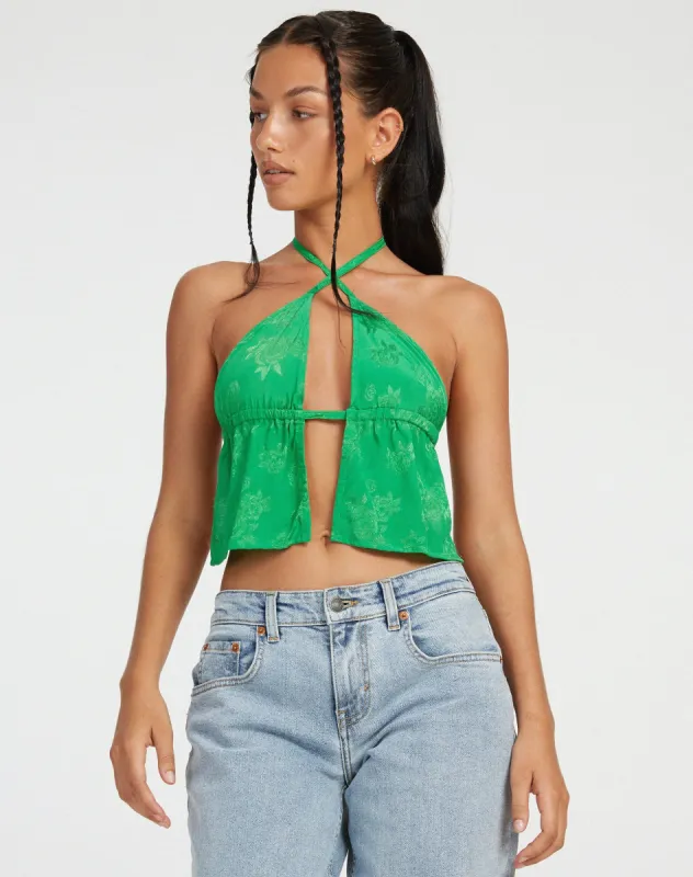 Runita Halter Top in Satin Rose Jade Green made by Motel Rocks