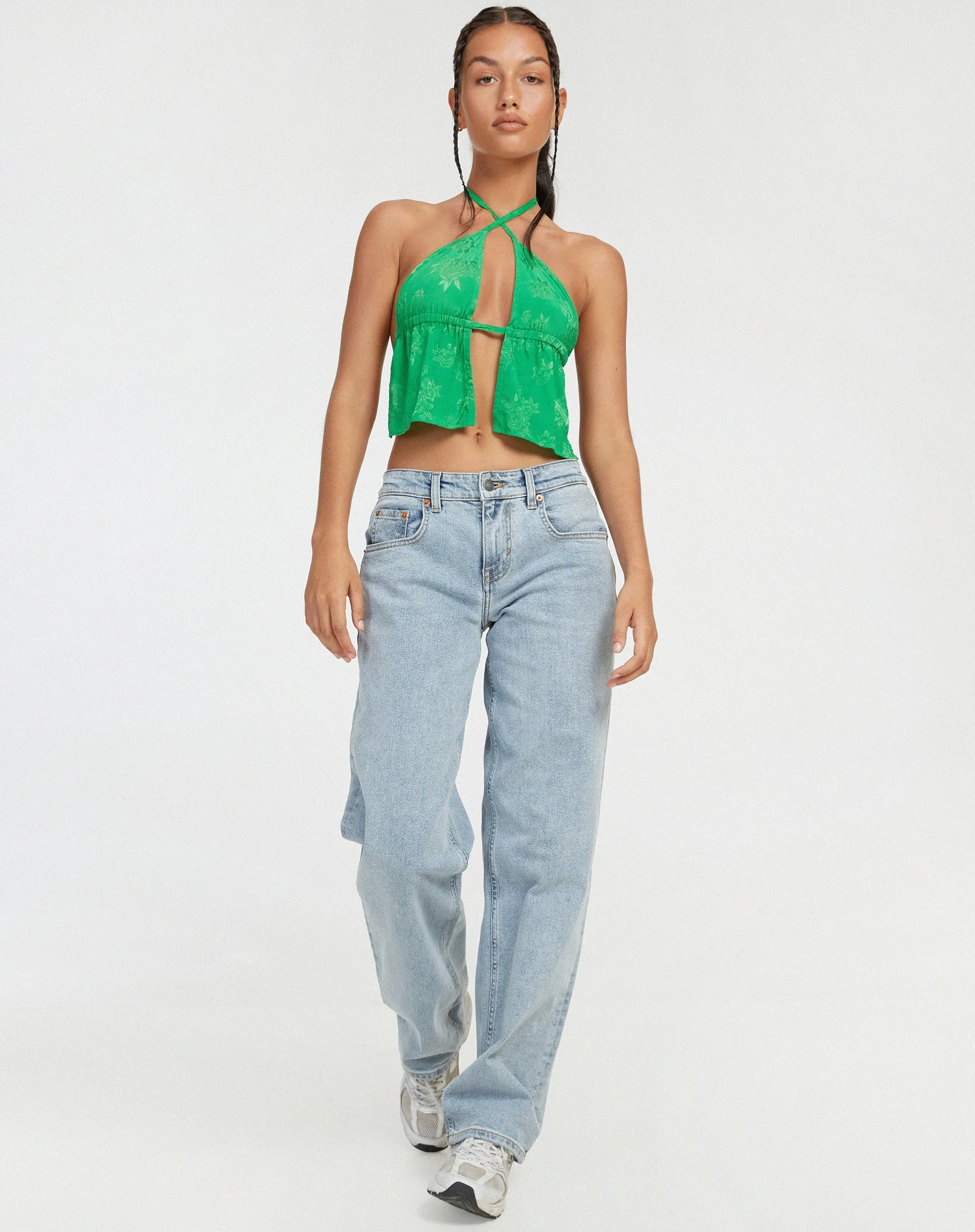Runita Halter Top in Satin Rose Jade Green sold by Motel Rocks product image thumbnail 3