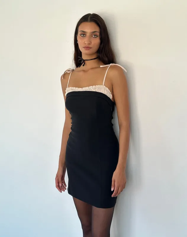 Daruka Mini Dress in Satin Black sold by Motel Rocks