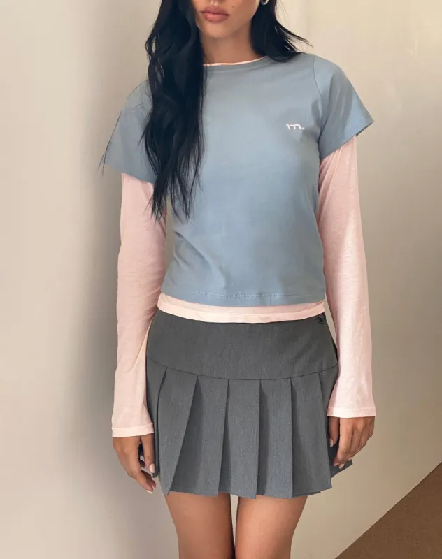 Galen Two Toned Long Sleeve Top in Light Grey Blush with 'M' Embroidery sold by Motel Rocks