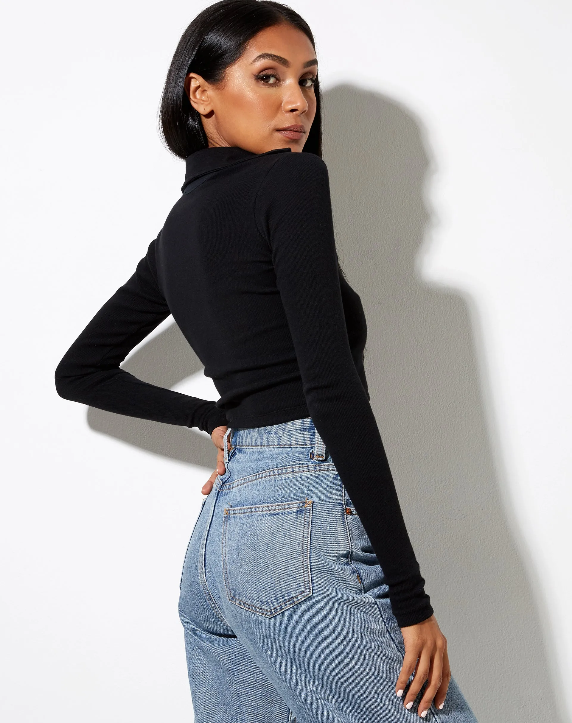 Ryals Long Sleeve Top in Rib Black sold by Motel Rocks product image thumbnail 3