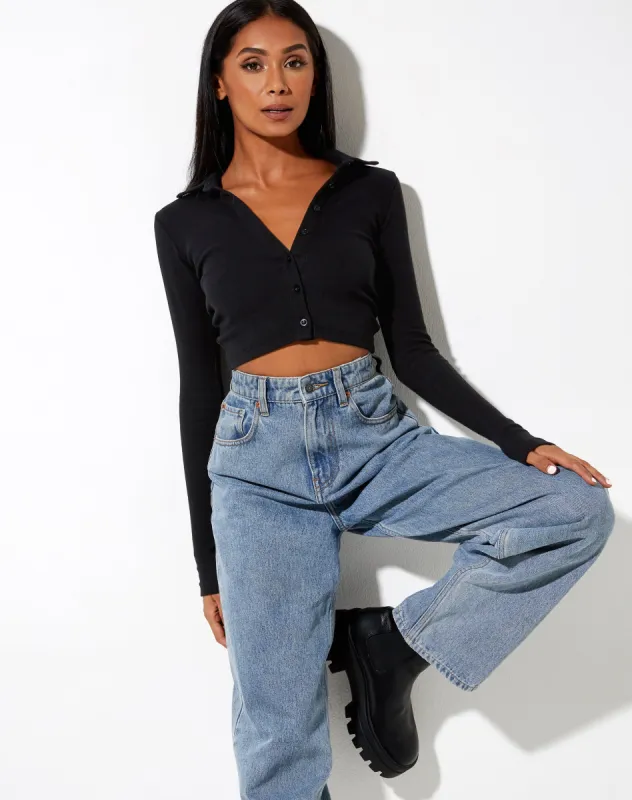 Ryals Long Sleeve Top in Rib Black sold by Motel Rocks