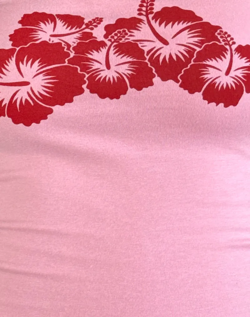 Shaelo Bandeau Top in Flamingo Pink Red Hisbiscus sold by Motel Rocks product image thumbnail 5
