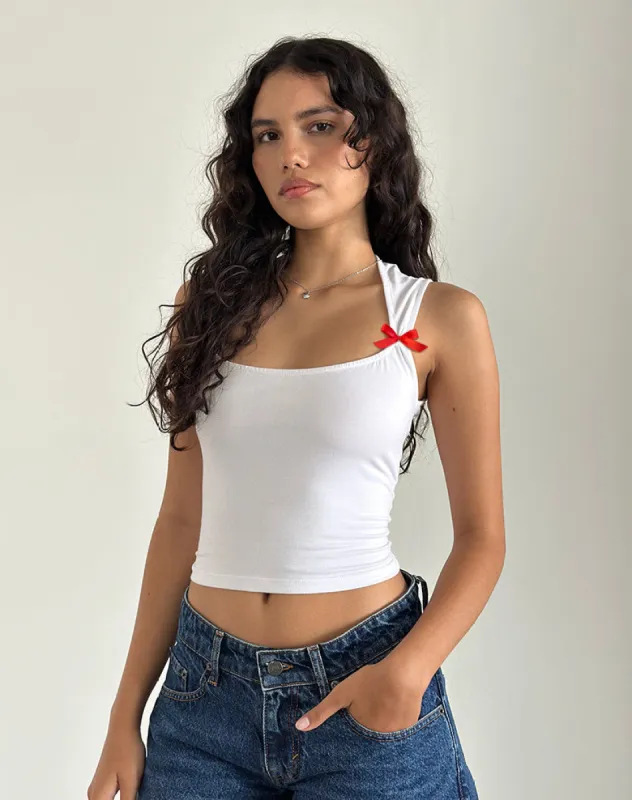 Jiniso Top in White with Red Bows sold by Motel Rocks