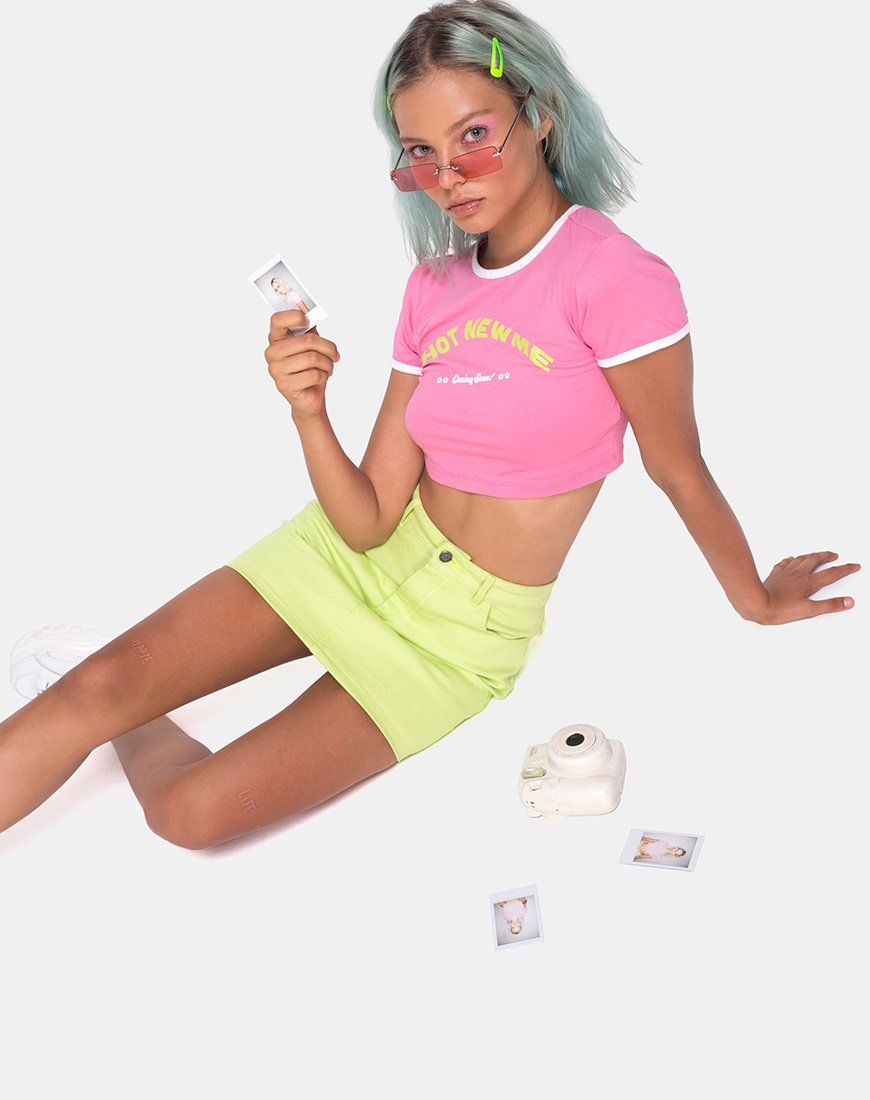Mandita Crop Top in Bright Pink with Hot New Me Text X Top Girl sold by Motel Rocks product image thumbnail 2