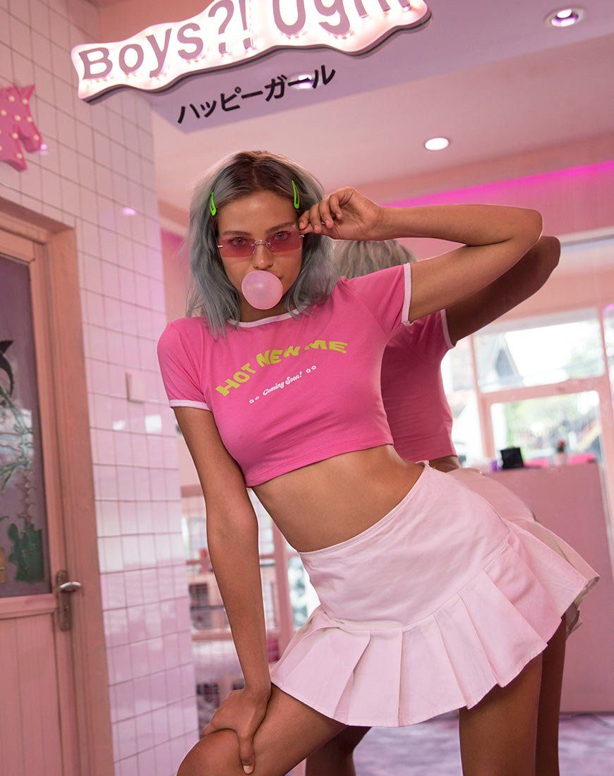 Mandita Crop Top in Bright Pink with Hot New Me Text X Top Girl sold by Motel Rocks