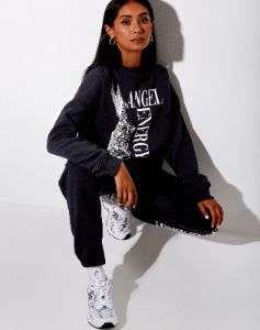 Glo Sweatshirt in Black 'Angel Energy' sold by Motel Rocks