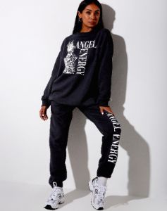 Glo Sweatshirt in Black 'Angel Energy' sold by Motel Rocks