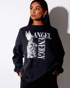 Glo Sweatshirt in Black 'Angel Energy' sold by Motel Rocks