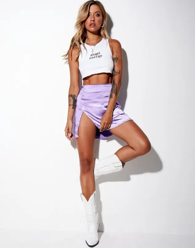 Shenka Mini Skirt in Satin Lilac sold by Motel Rocks