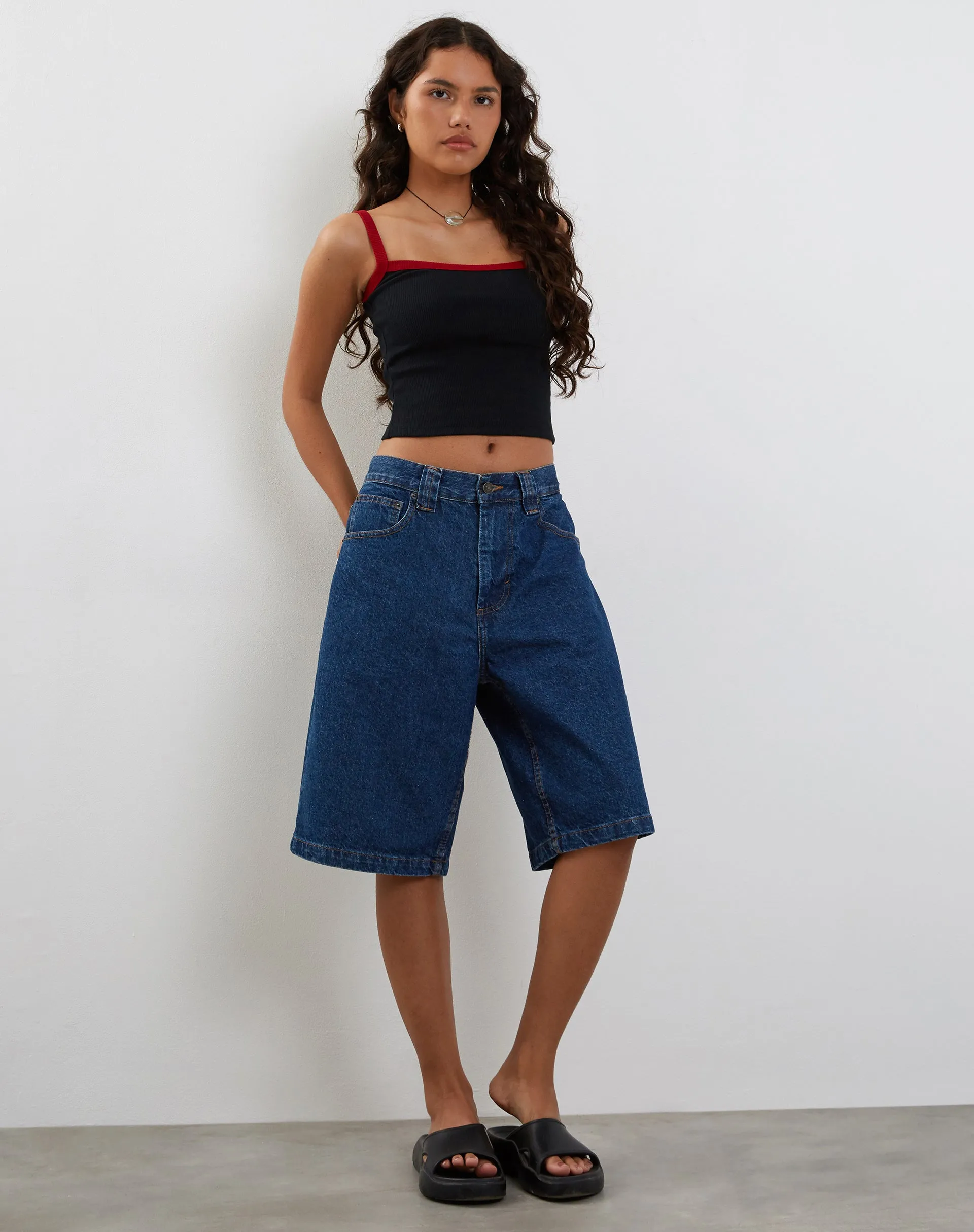 Icah Ribbed Vest Top in Black with Red Binding sold by Motel Rocks product image thumbnail 3