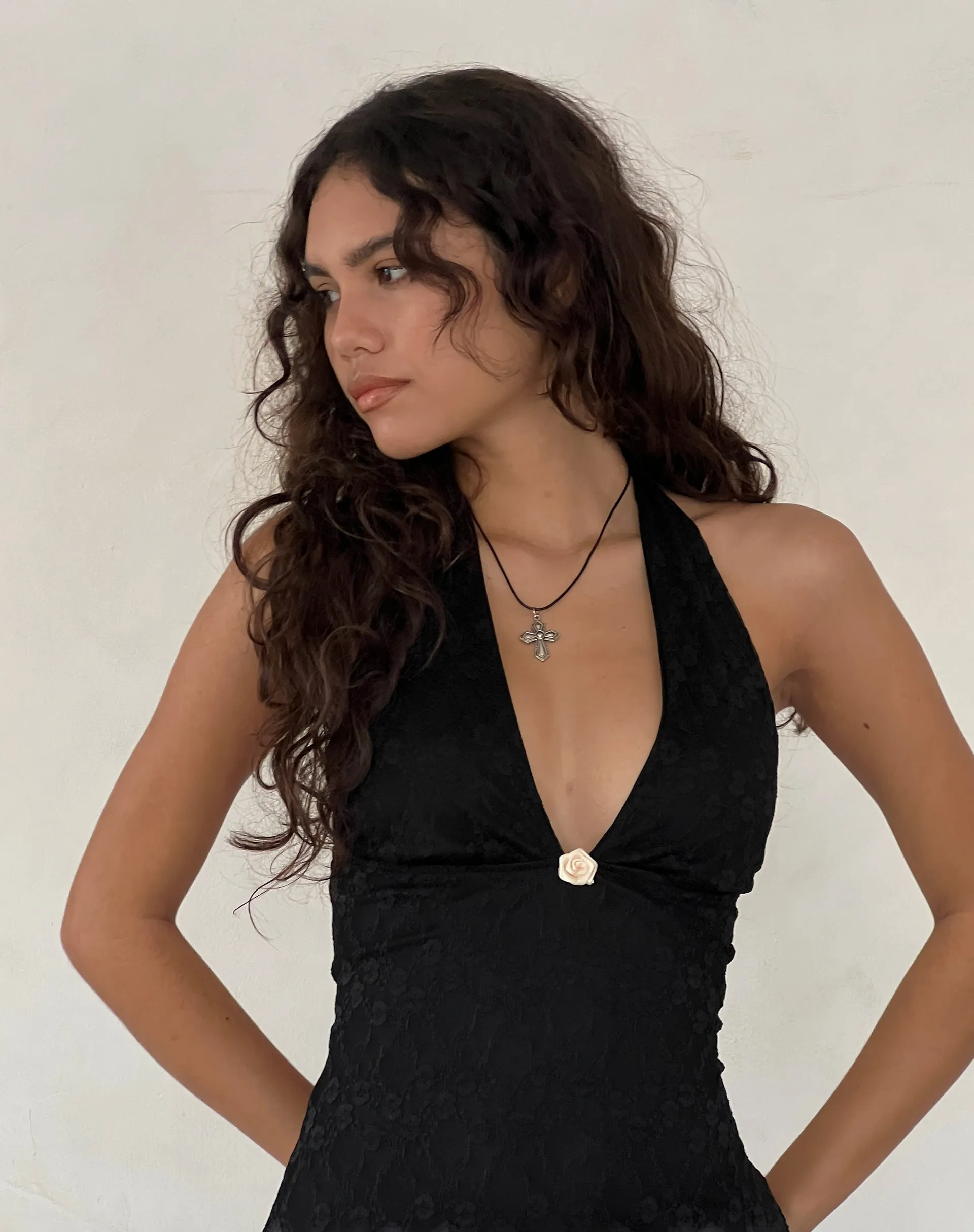 Codami Halterneck Mini Dress in Lace Black sold by Motel Rocks product image thumbnail 3