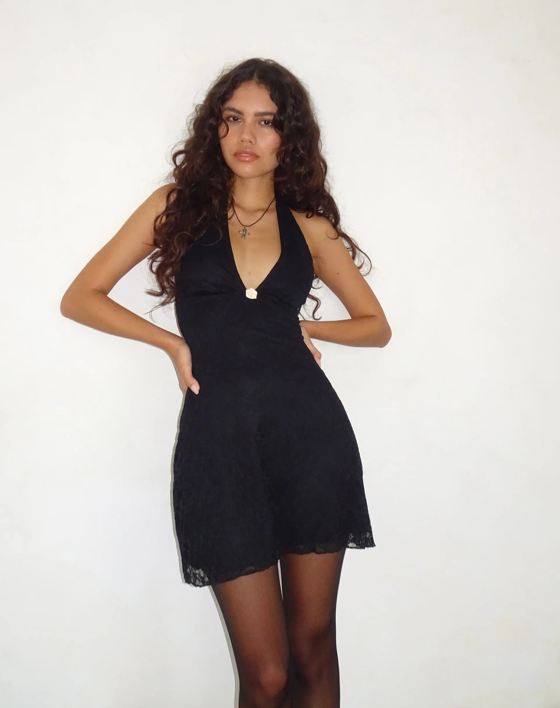 Codami Halterneck Mini Dress in Lace Black sold by Motel Rocks product image thumbnail 2