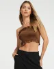 Mikiko Bandeau Top in Satin Bitter Chocolate sold by Motel Rocks