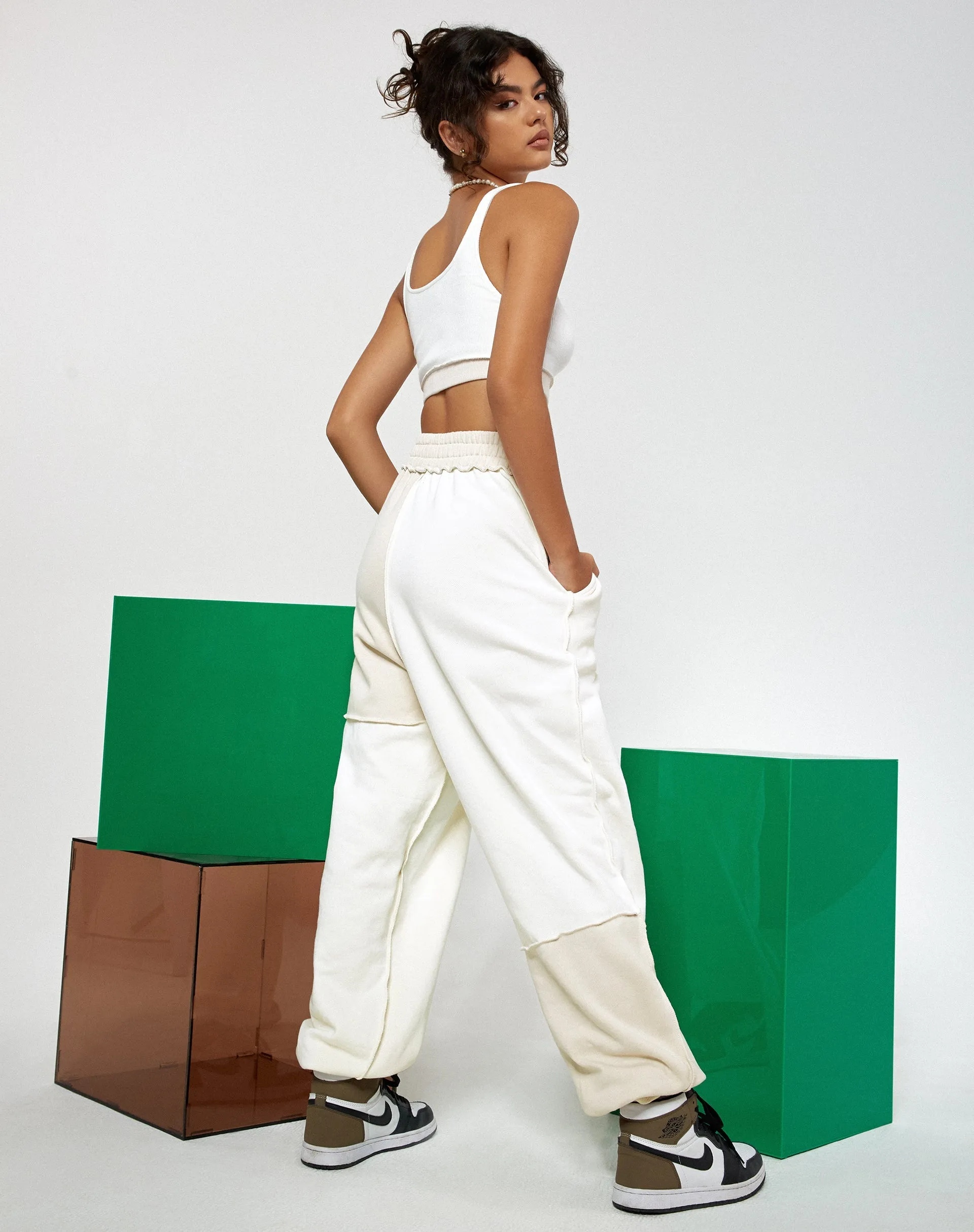 Ricci Crop Top in Panelled Ivory and Winter White sold by Motel Rocks product image thumbnail 3