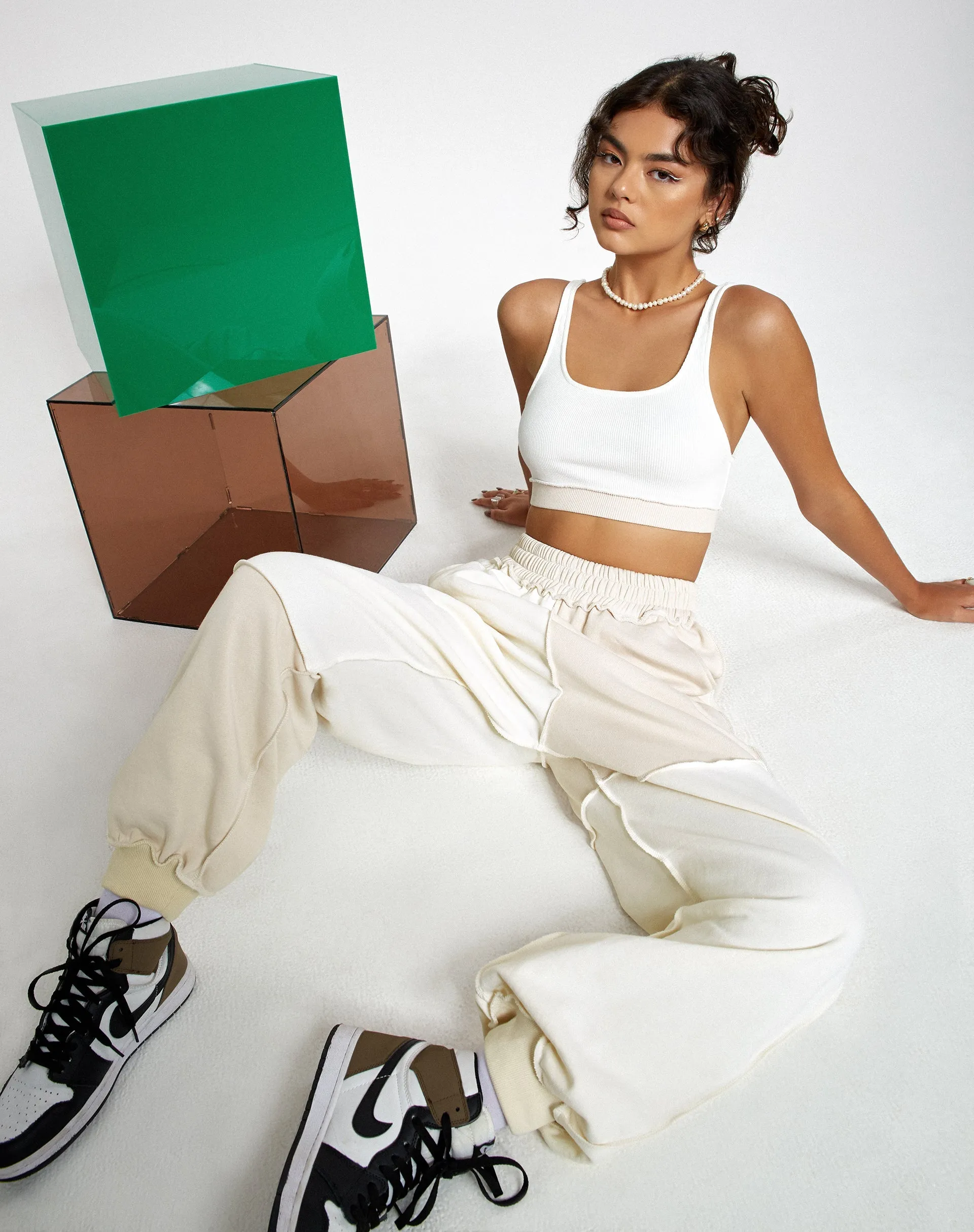 Ricci Crop Top in Panelled Ivory and Winter White sold by Motel Rocks product image thumbnail 5