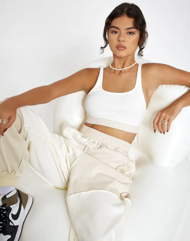 Ricci Crop Top in Panelled Ivory and Winter White sold by Motel Rocks