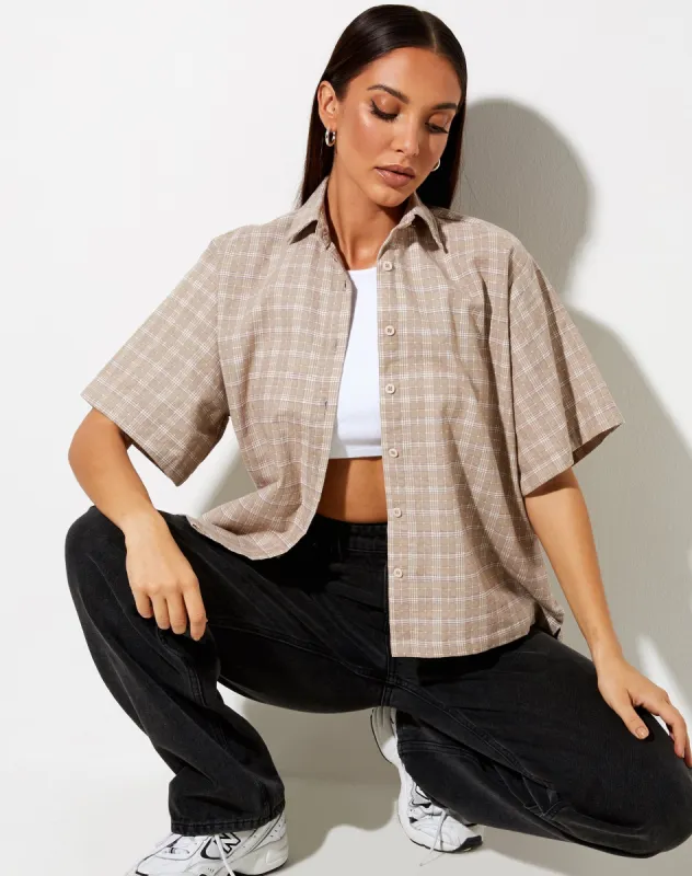 Pride Shirt in Taupe Check sold by Motel Rocks