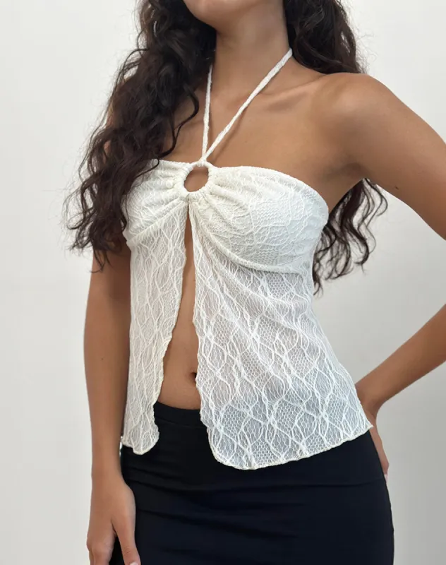 Janar Halterneck Top in Textured Ivory sold by Motel Rocks