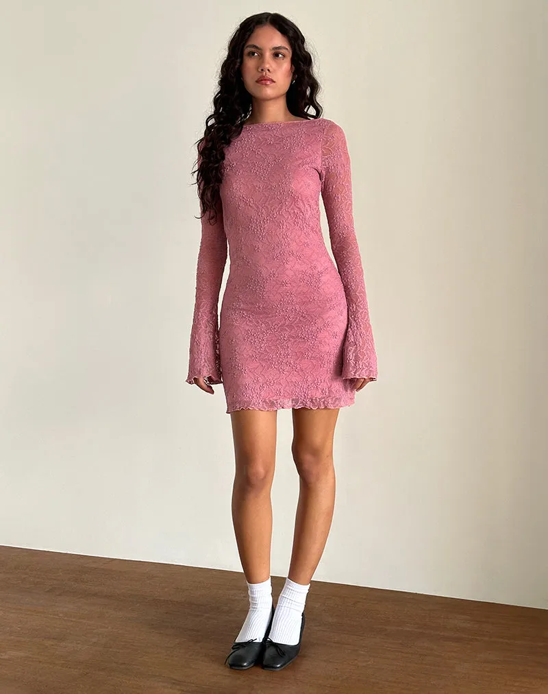 Sevila Long Sleeve Dress in Dusty Rose Lace sold by Motel Rocks product image thumbnail 3