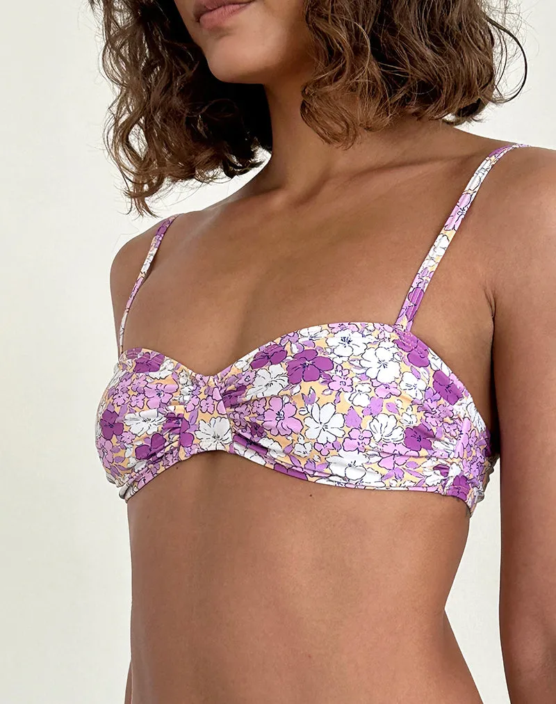 Pali Bikini Top in Bright Floral Orange and Purple sold by Motel Rocks