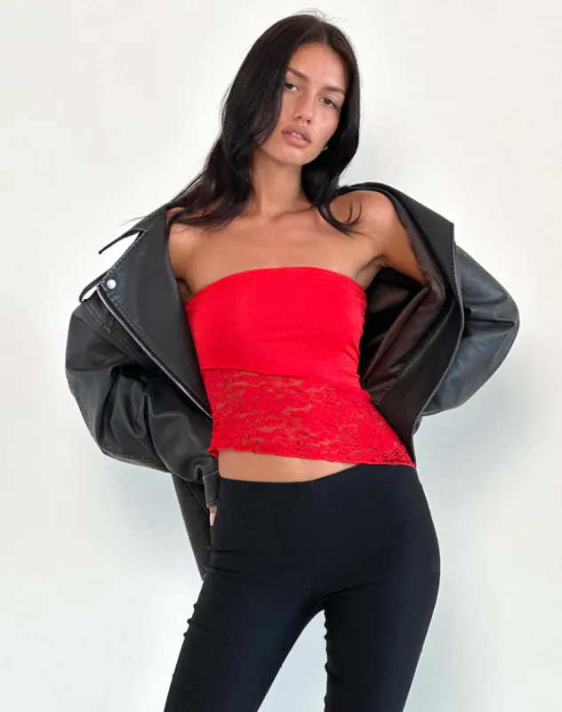 Shanda Lace Tube Top in Red sold by Motel Rocks