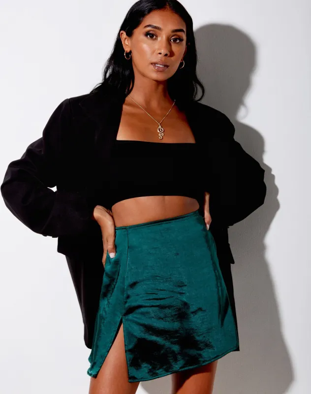 Shenka Mini Skirt in Satin Forest Green sold by Motel Rocks