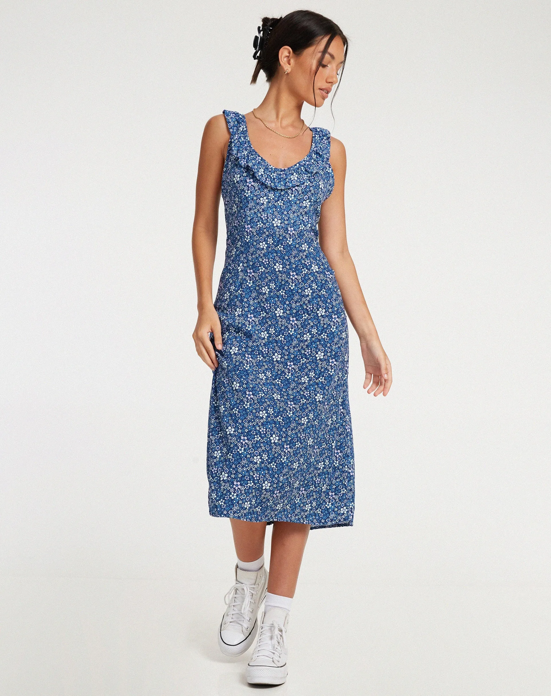 Elleta Midi Dress in Retro Floral Blue sold by Motel Rocks product image thumbnail 4