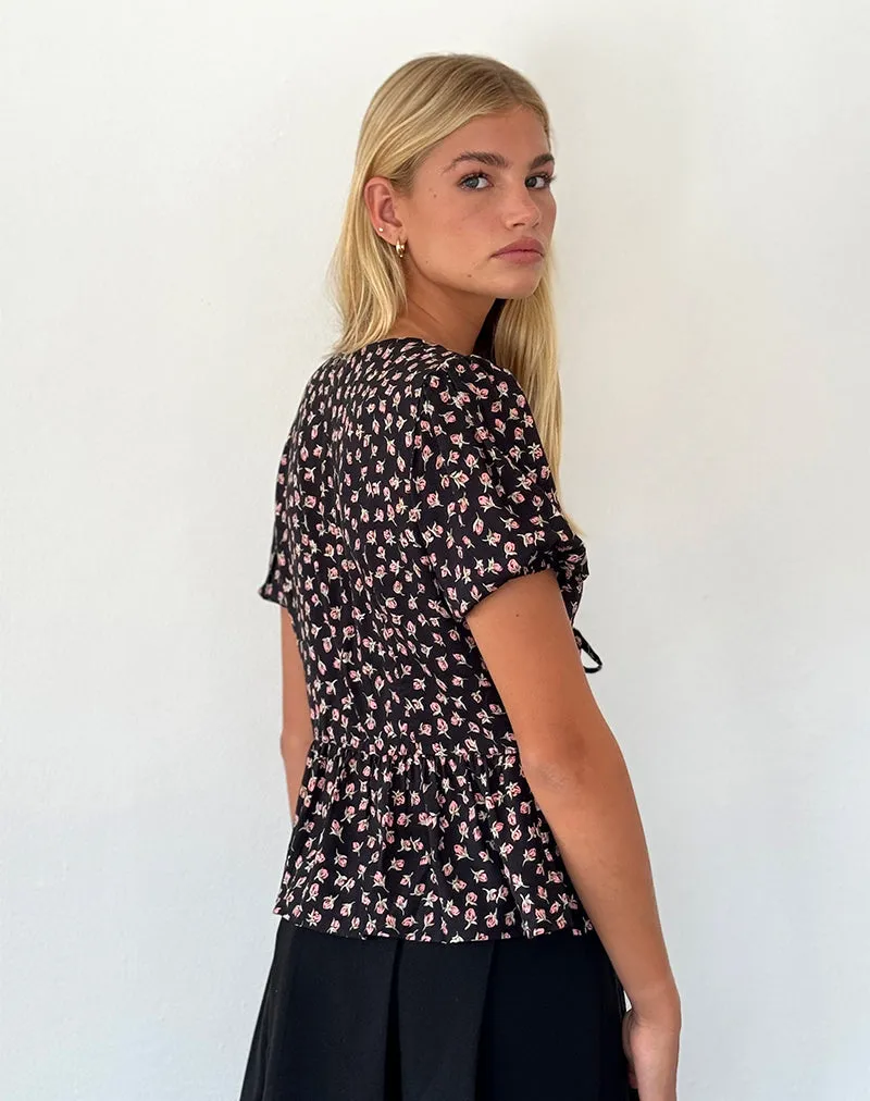Ajasi Blouse in Red Rose Ditsy Black sold by Motel Rocks product image thumbnail 5