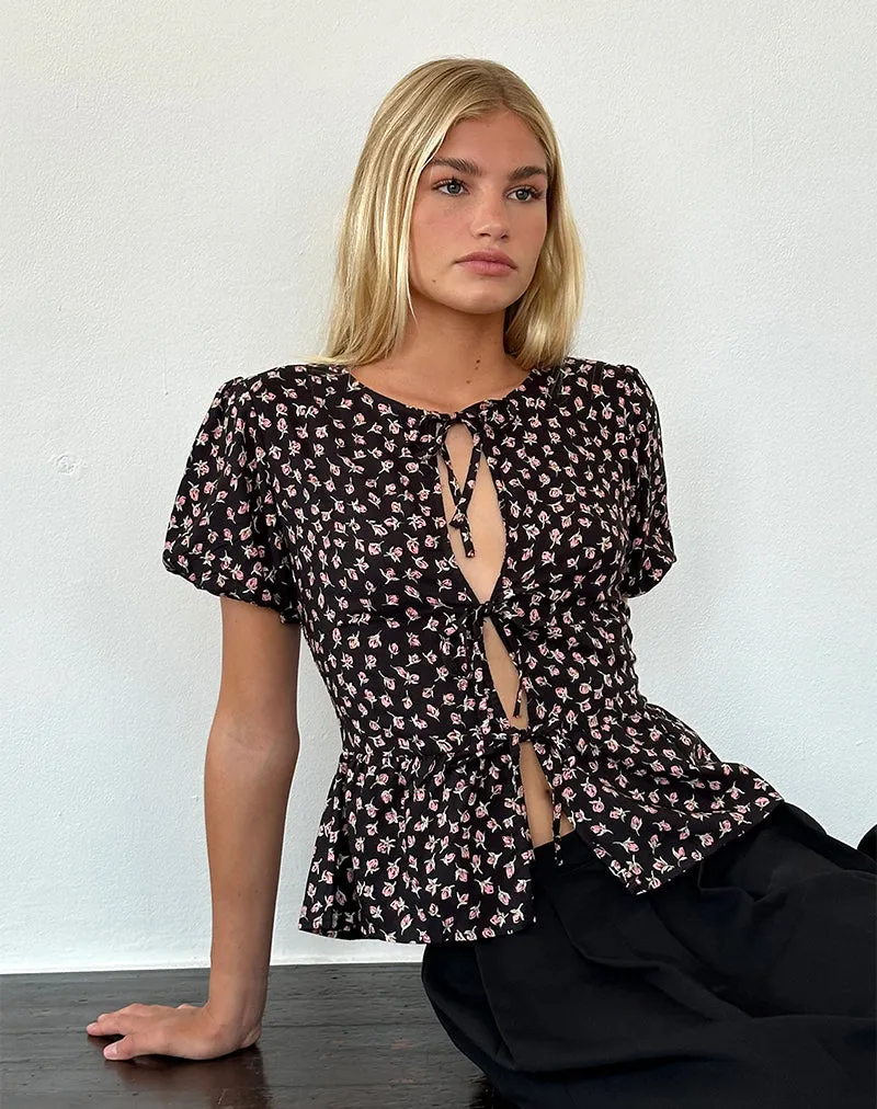 Ajasi Blouse in Red Rose Ditsy Black sold by Motel Rocks product image thumbnail 4