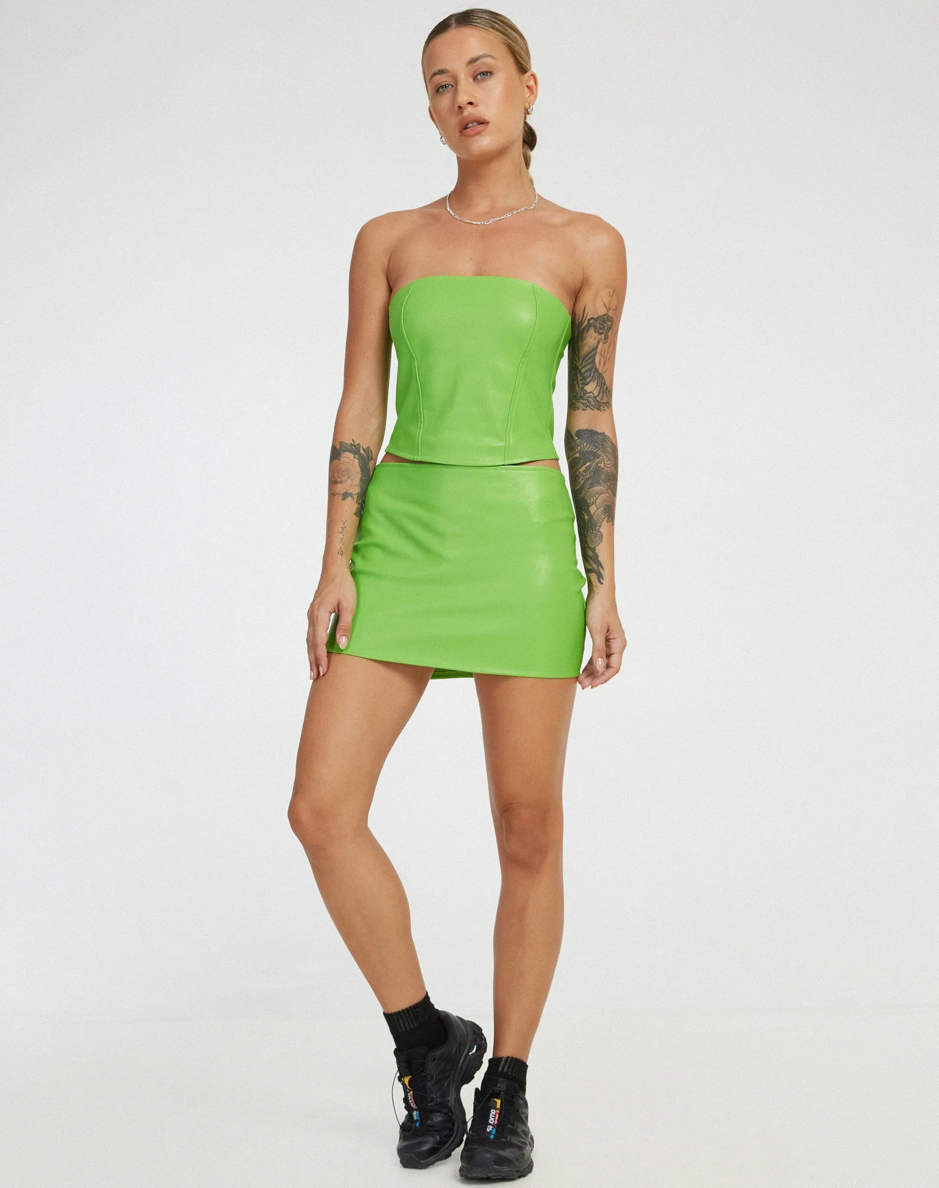 Ima Mini Skirt in PU Neon Green sold by Motel Rocks product image thumbnail 3