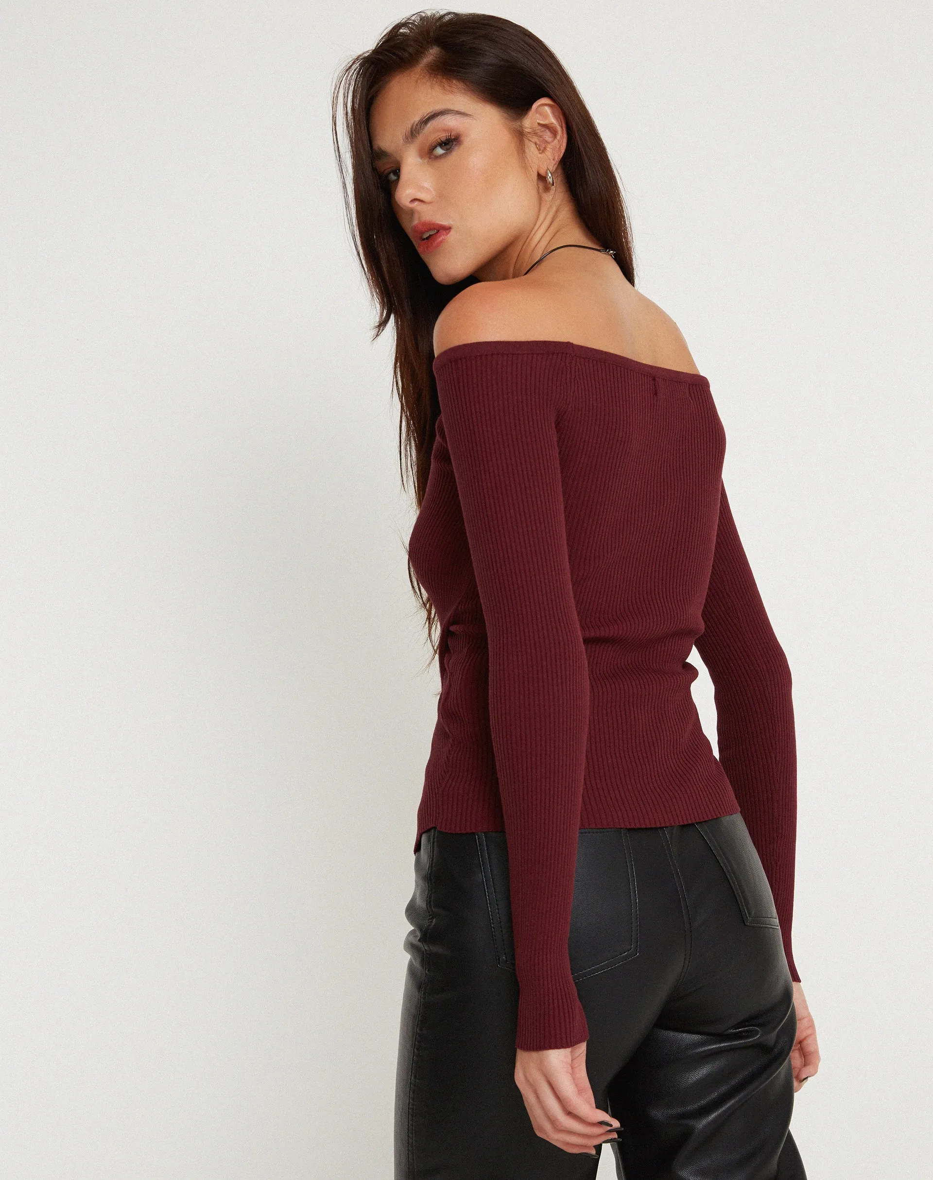 Amandari Bardot Long Sleeve Top in Marron sold by Motel Rocks product image thumbnail 3