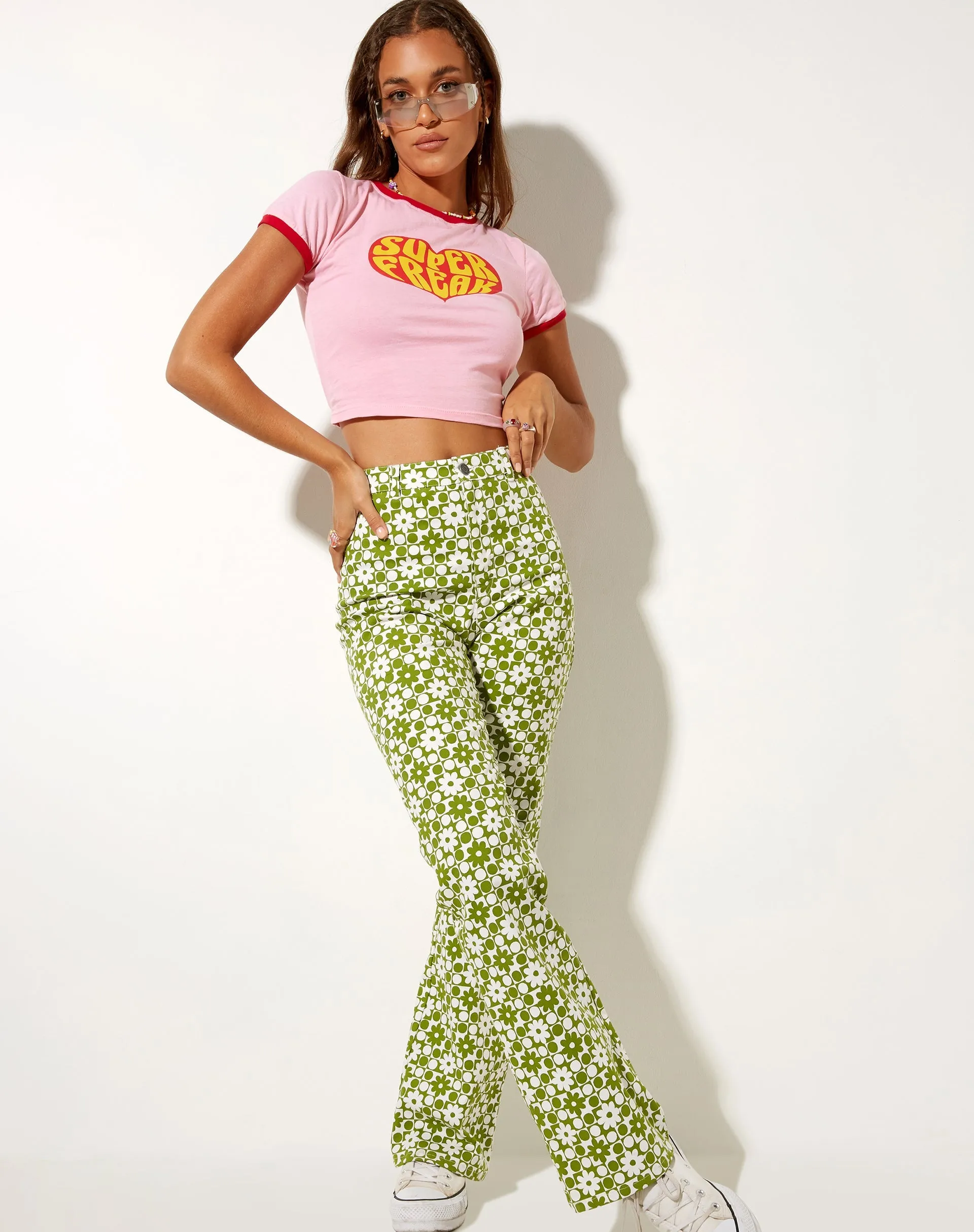 Ringer Tee in Peony Bind Racing Red Super Freak sold by Motel Rocks product image thumbnail 4