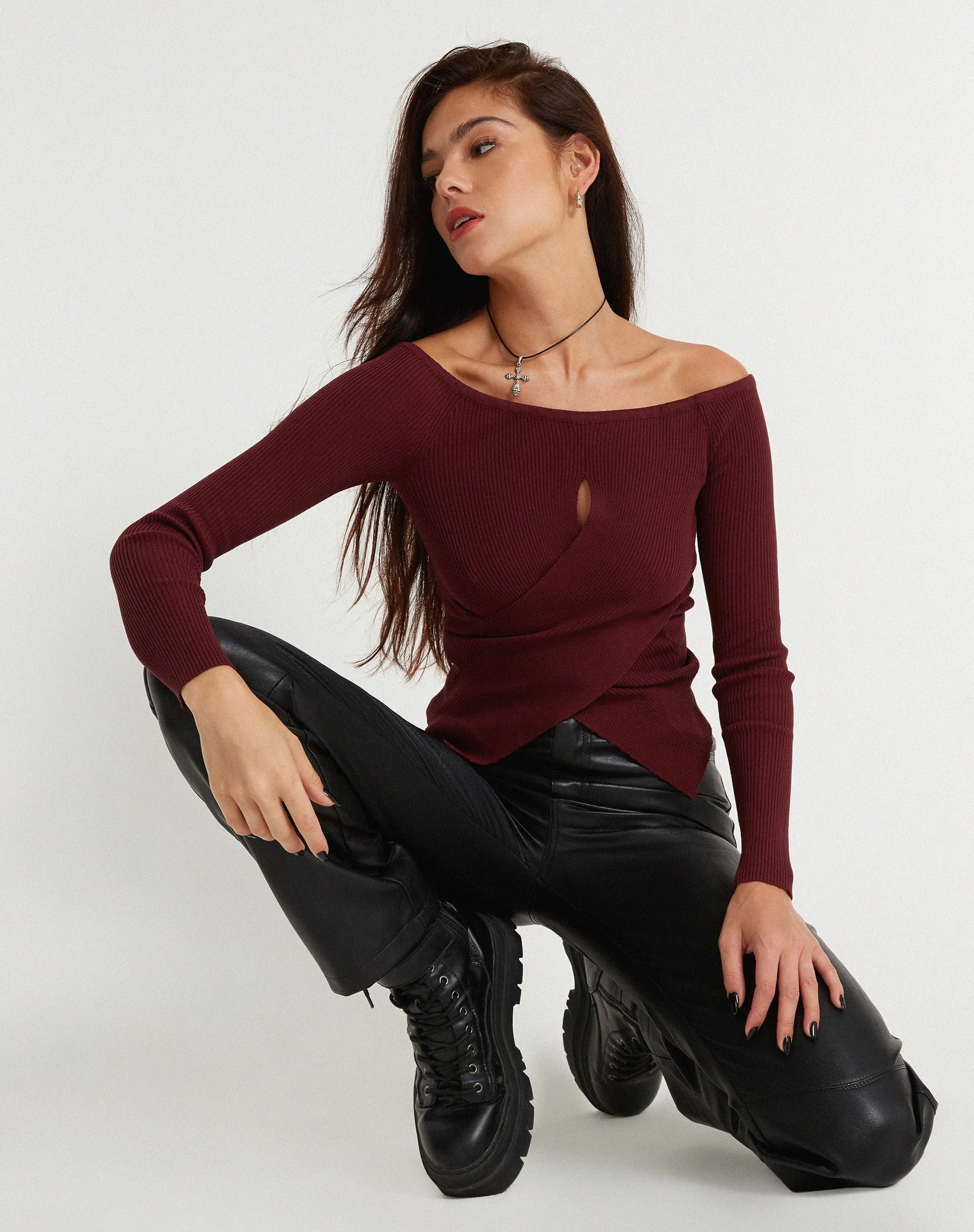 Amandari Bardot Long Sleeve Top in Marron sold by Motel Rocks product image thumbnail 2