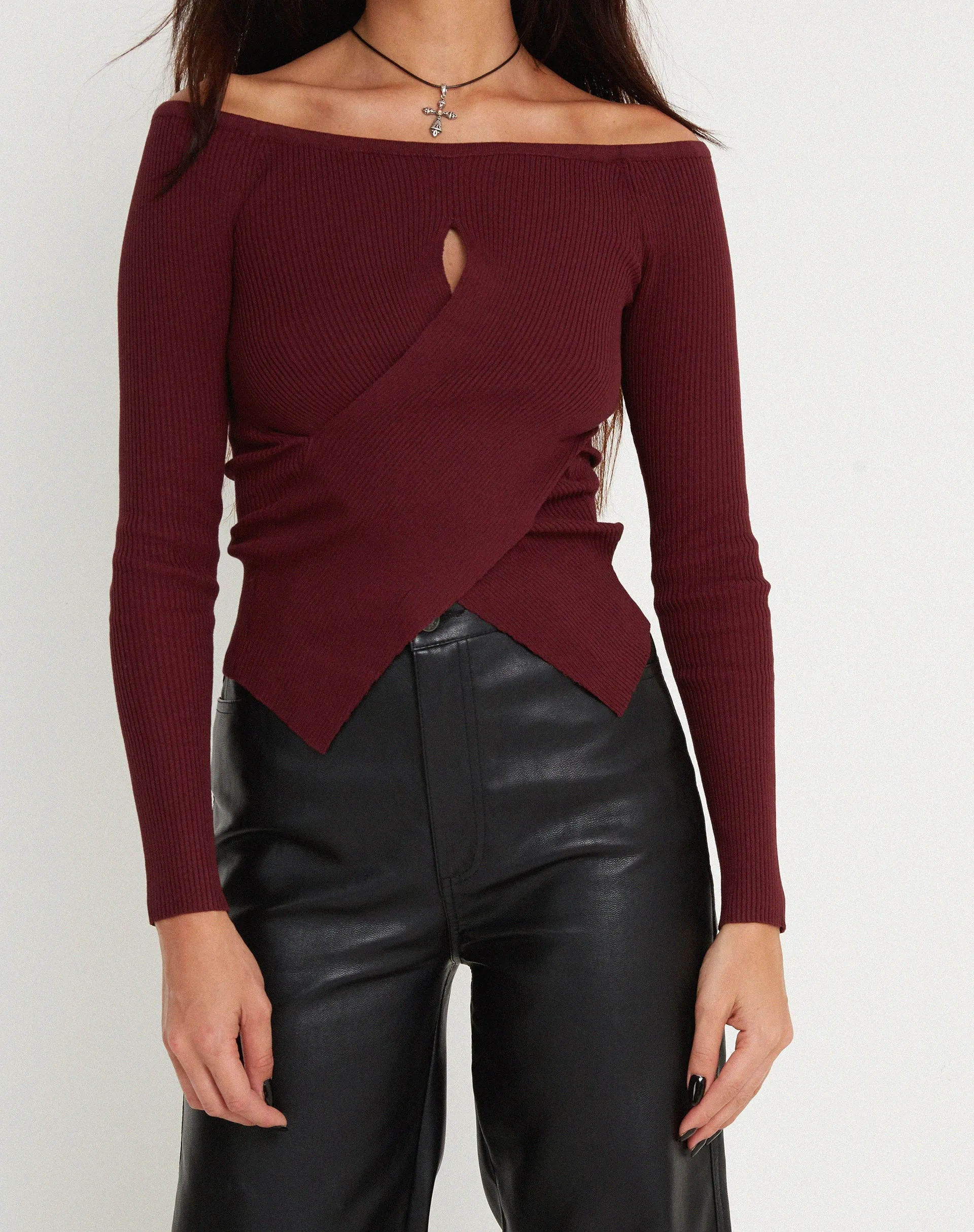 Amandari Bardot Long Sleeve Top in Marron sold by Motel Rocks product image thumbnail 5